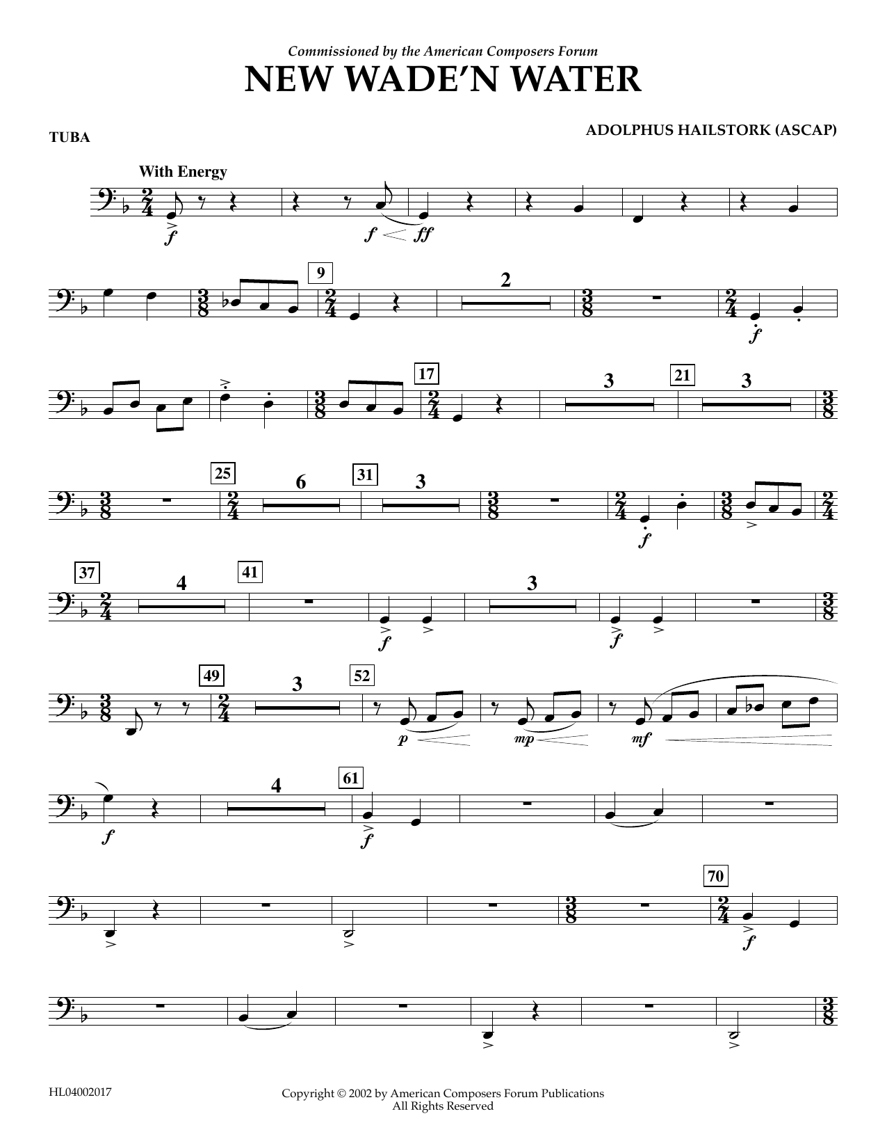 Adolphus Hailstork New Wade 'n Water - Tuba sheet music notes and chords arranged for Concert Band