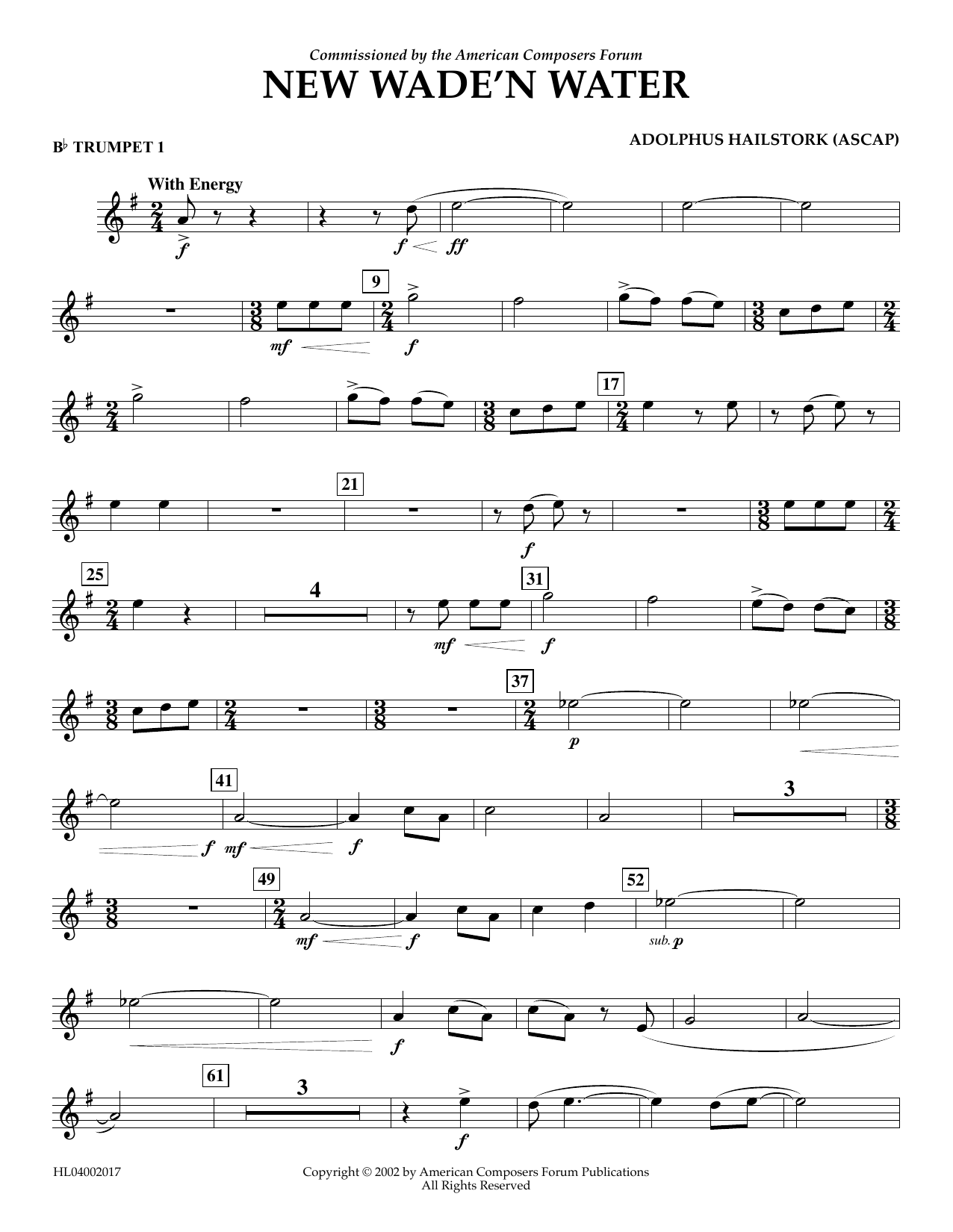 Adolphus Hailstork New Wade 'n Water - Bb Trumpet 1 sheet music notes and chords arranged for Concert Band