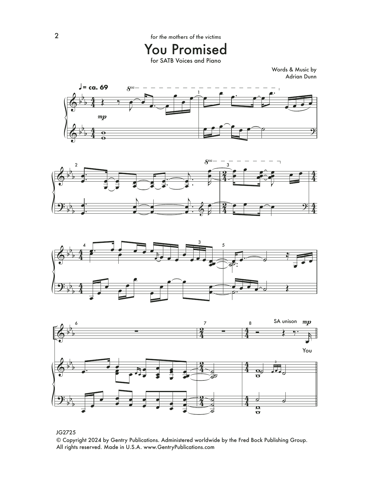Adrian Dunn You Promised sheet music notes and chords arranged for SATB Choir