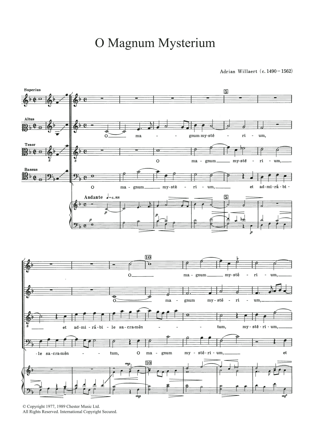 Adrian Willaert O Magnum Mysterium sheet music notes and chords arranged for SATB Choir