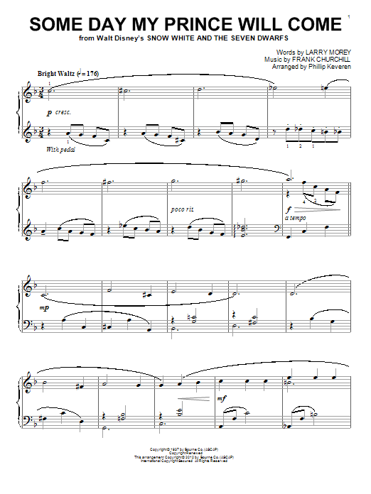 Adriana Caselotti Some Day My Prince Will Come [Classical version] (arr. Phillip Keveren) sheet music notes and chords arranged for Piano Solo