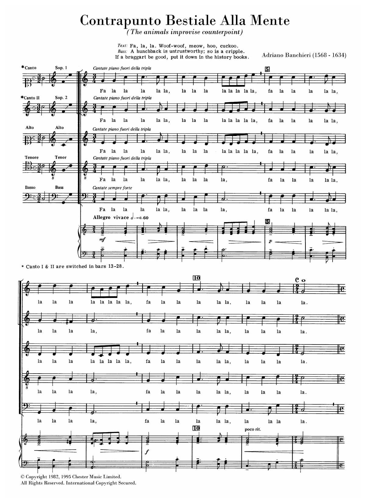Adriano Banchieri Contrapunto Bestiale (arr. Anthony Petti) sheet music notes and chords arranged for SATB Choir