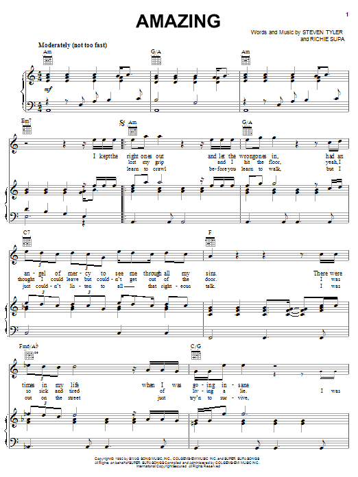 Aerosmith Amazing (It's Amazing) sheet music notes and chords arranged for Guitar Tab