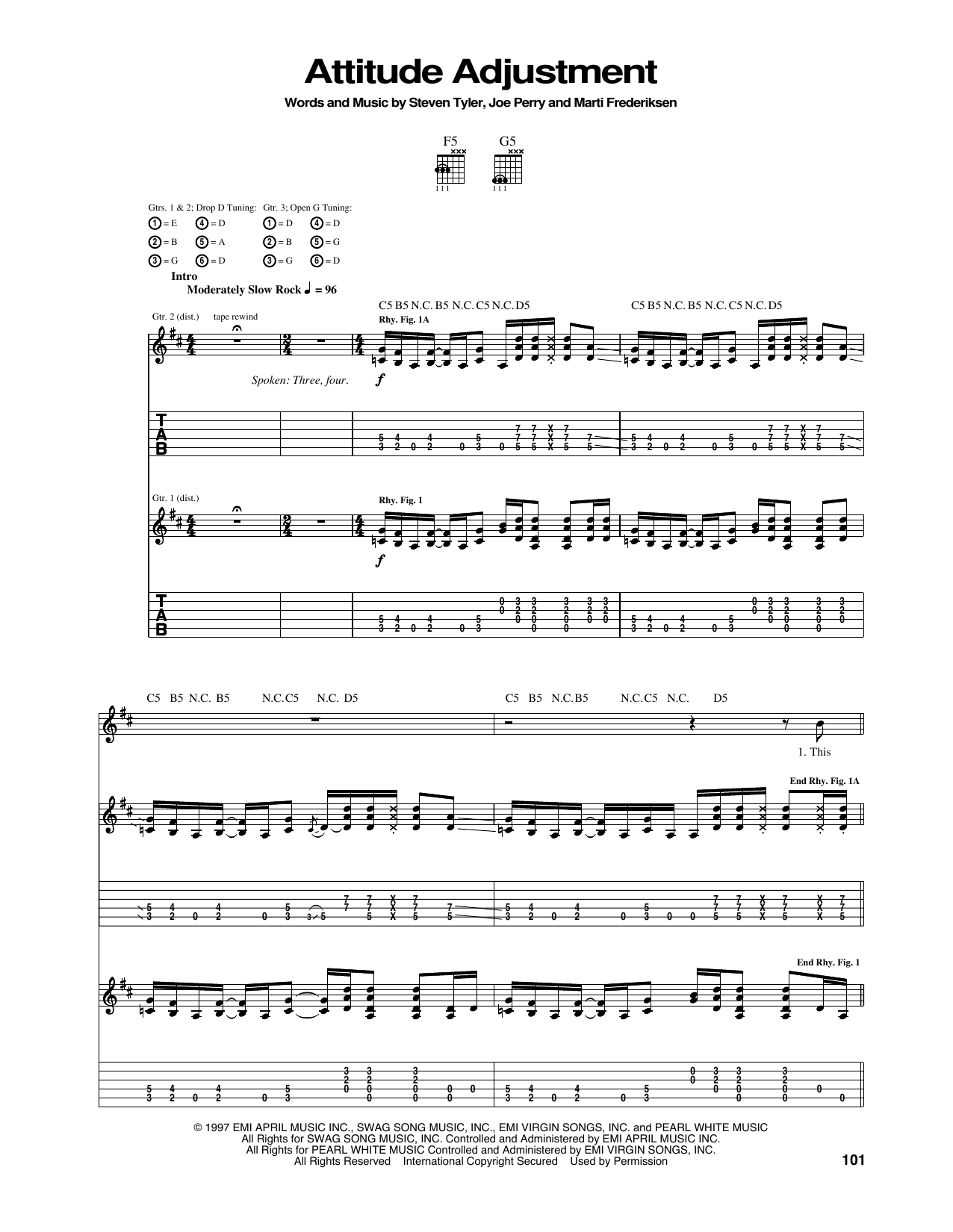Aerosmith Attitude Adjustment sheet music notes and chords arranged for Guitar Tab