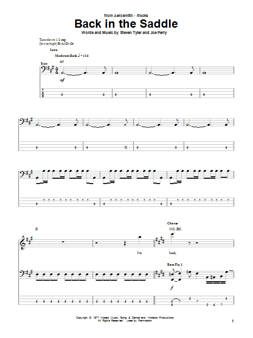 Aerosmith Back In The Saddle sheet music notes and chords arranged for Drums Transcription