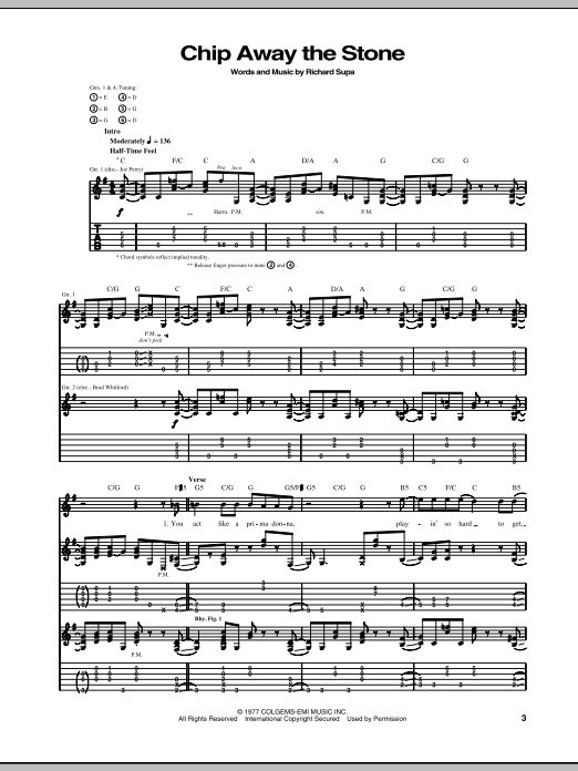 Aerosmith Chip Away The Stone sheet music notes and chords arranged for Guitar Tab