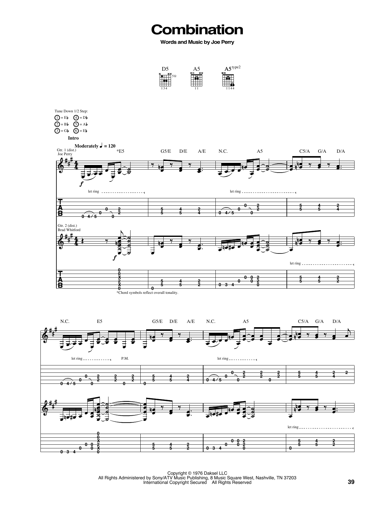 Aerosmith Combination sheet music notes and chords arranged for Guitar Tab