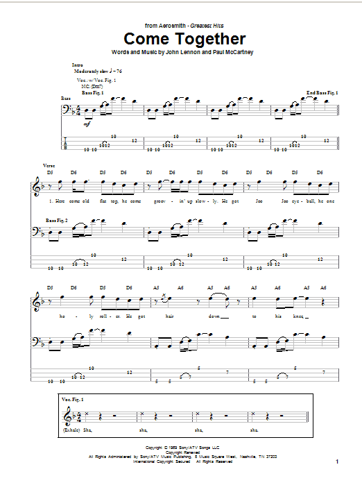 Aerosmith Come Together sheet music notes and chords arranged for Guitar Tab