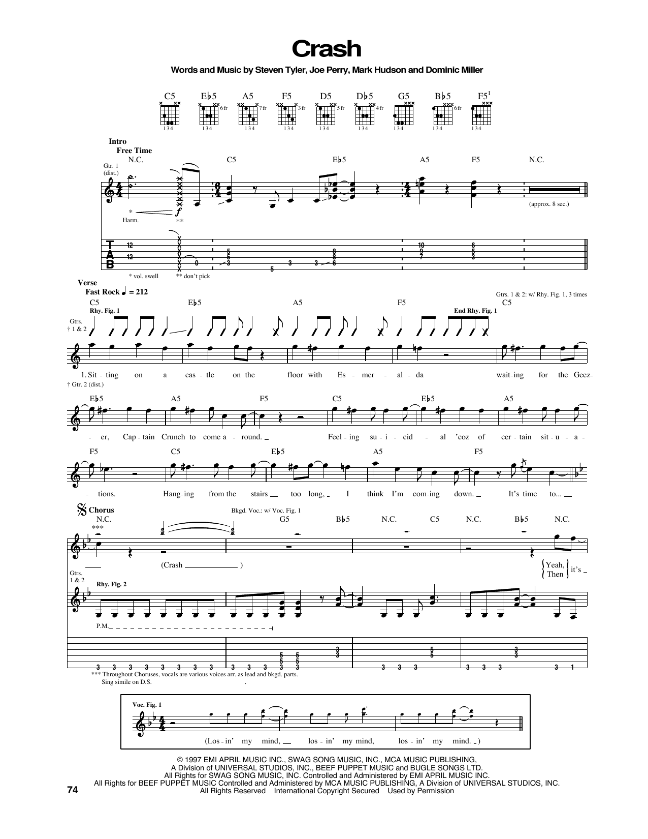 Aerosmith Crash sheet music notes and chords arranged for Guitar Tab