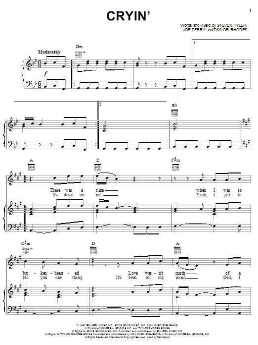 Aerosmith Cryin' sheet music notes and chords arranged for Guitar Chords/Lyrics