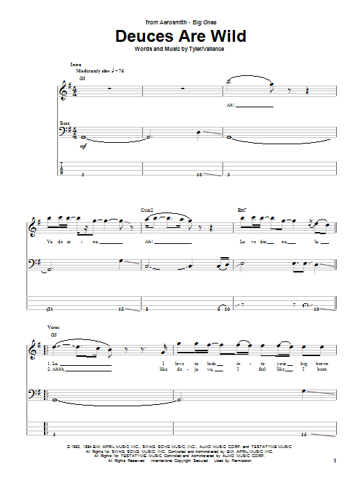 Aerosmith Deuces Are Wild sheet music notes and chords arranged for Piano, Vocal & Guitar Chords (Right-Hand Melody)