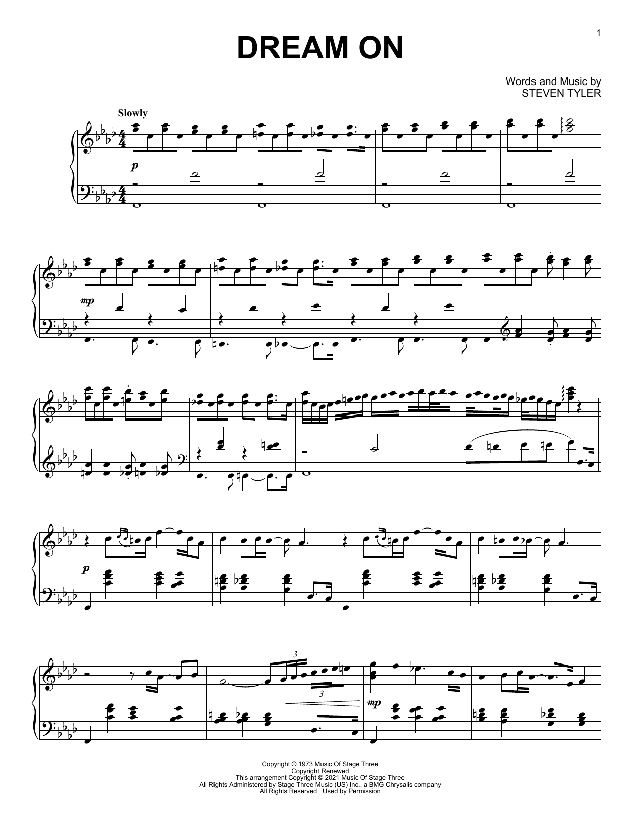Aerosmith Dream On [Classical version] sheet music notes and chords arranged for Piano Solo