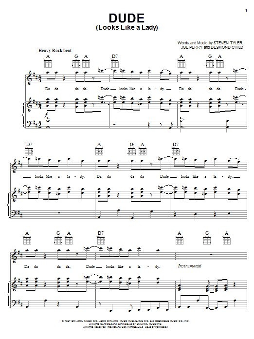 Aerosmith Dude (Looks Like A Lady) sheet music notes and chords arranged for Guitar Chords/Lyrics