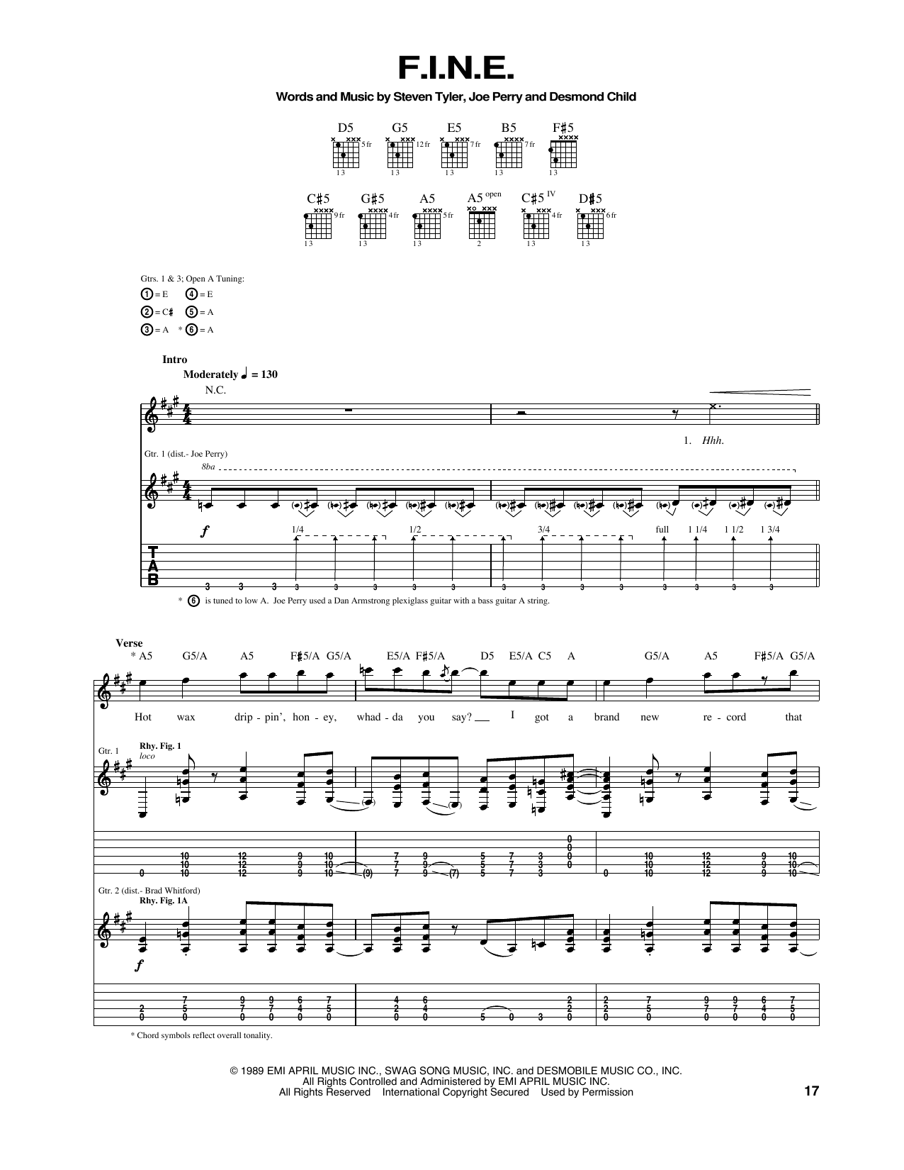 Aerosmith F.I.N.E. sheet music notes and chords arranged for Guitar Tab