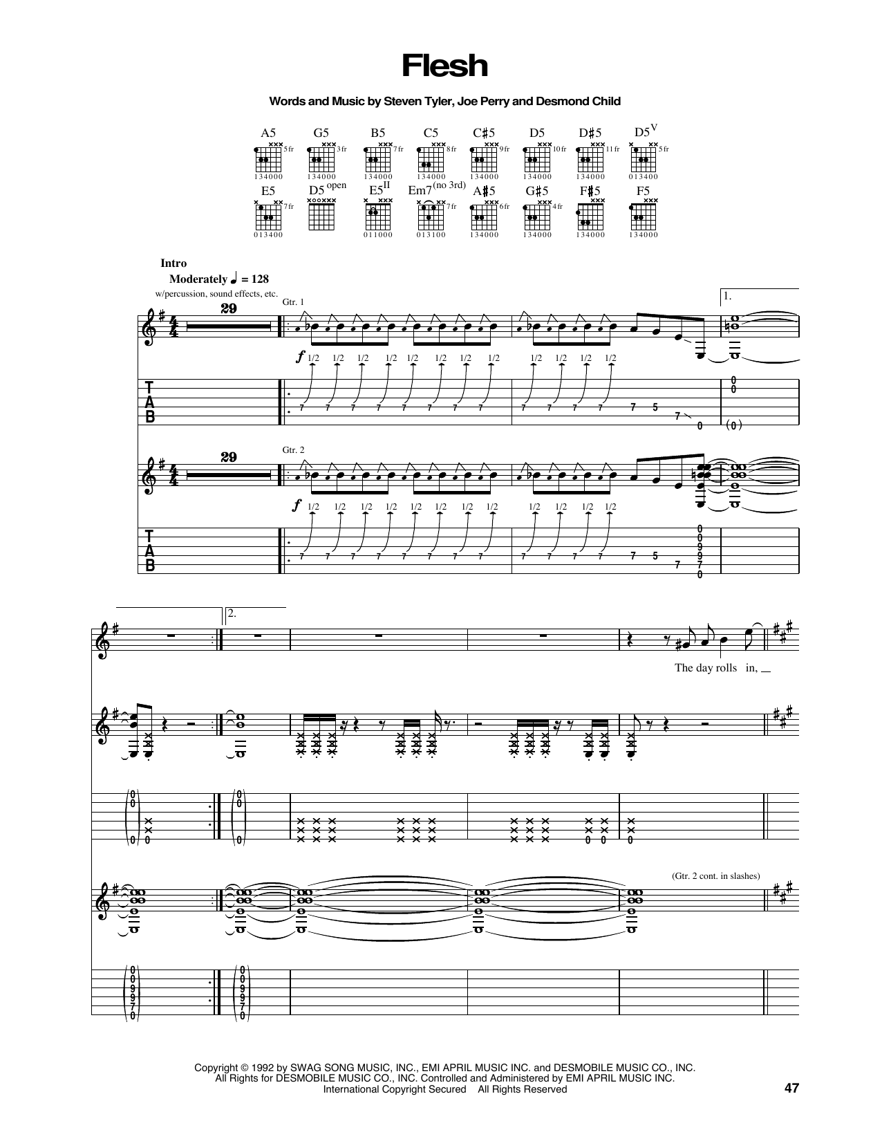 Aerosmith Flesh sheet music notes and chords arranged for Guitar Tab