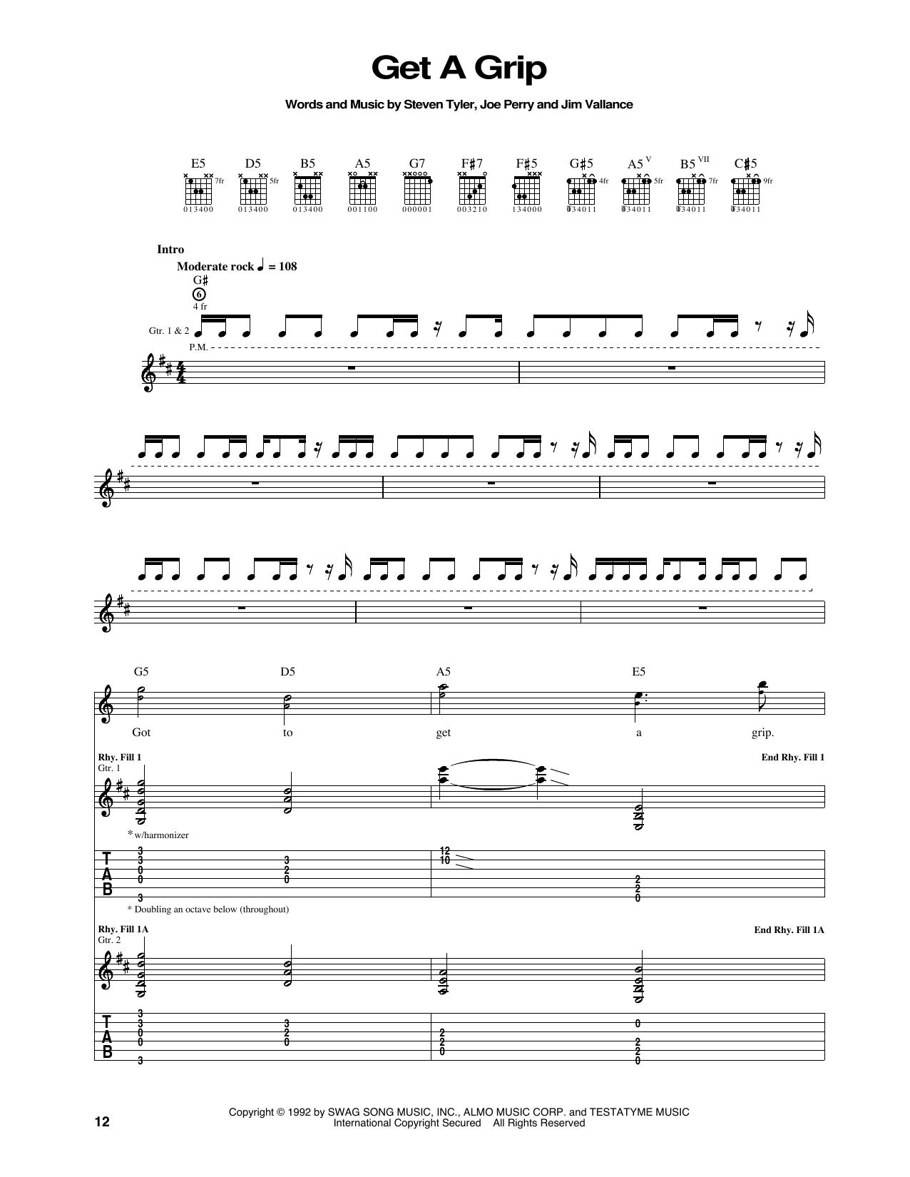 Aerosmith Get A Grip sheet music notes and chords arranged for Guitar Tab