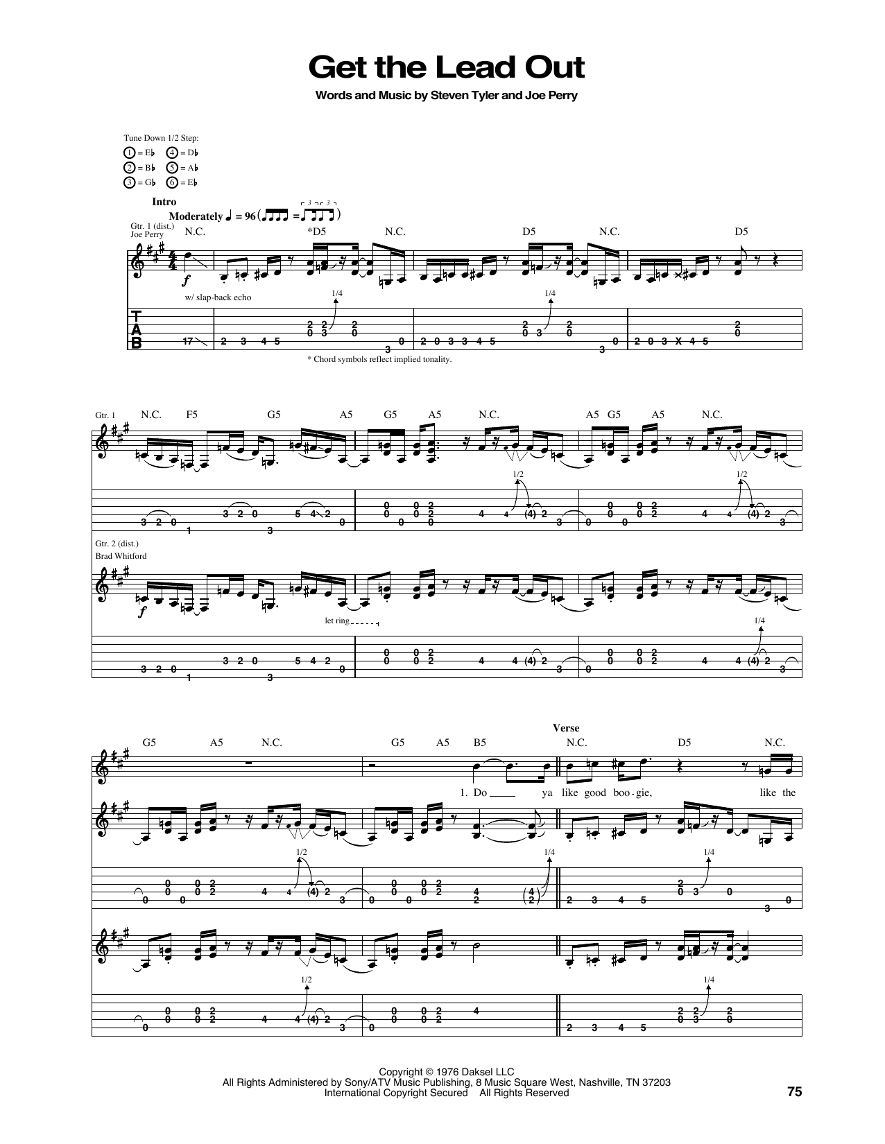 Aerosmith Get The Lead Out sheet music notes and chords arranged for Guitar Tab