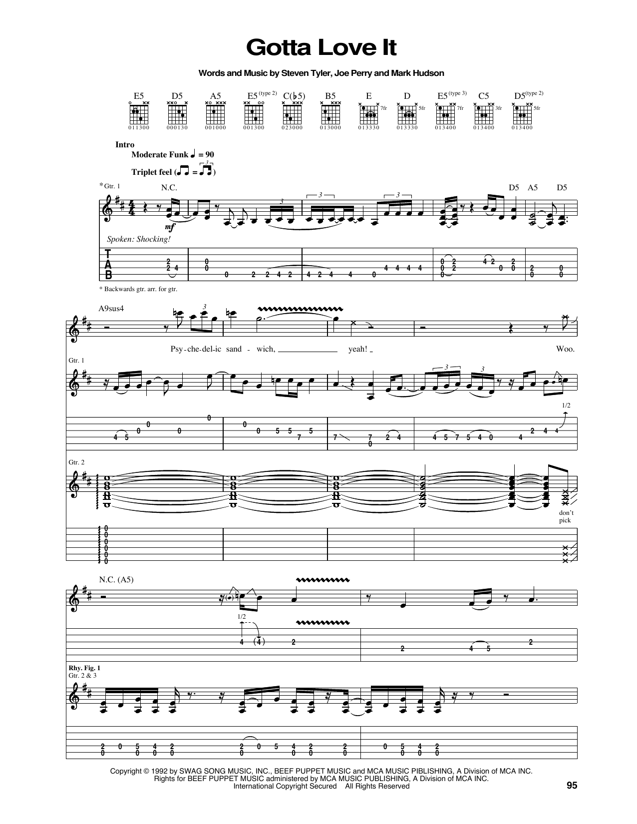 Aerosmith Gotta Love It sheet music notes and chords arranged for Guitar Tab