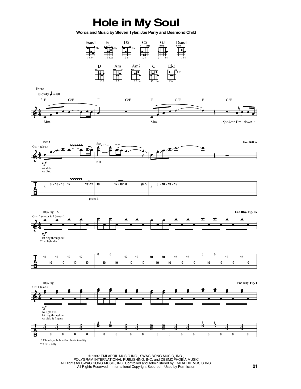 Aerosmith Hole In My Soul sheet music notes and chords arranged for Guitar Tab