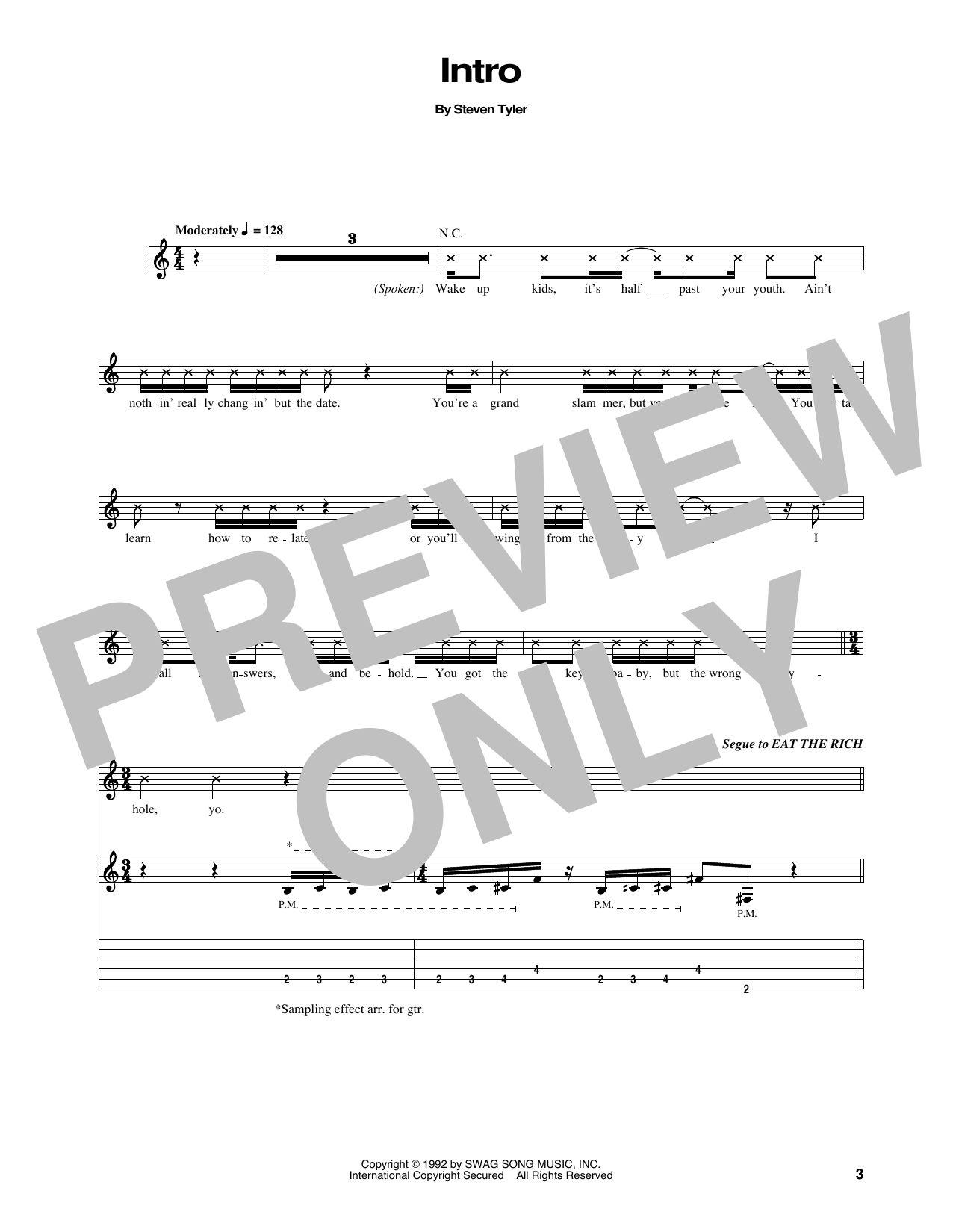 Aerosmith Intro sheet music notes and chords arranged for Guitar Tab