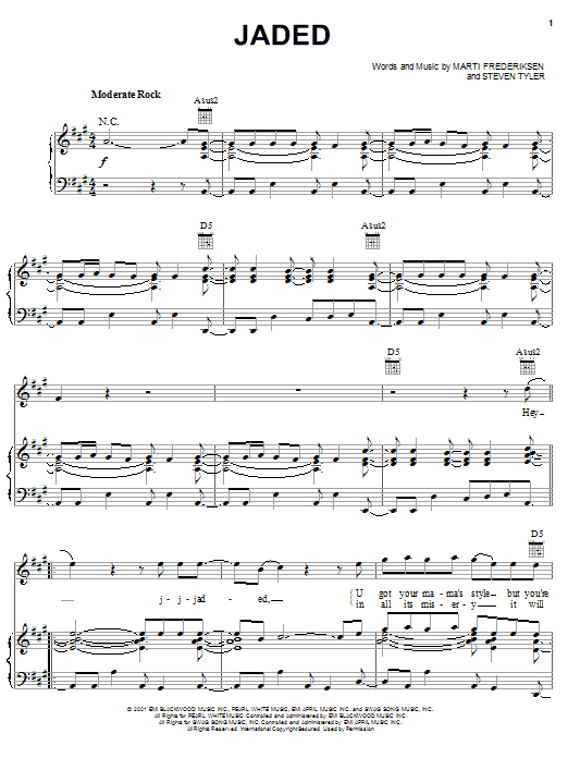 Aerosmith Jaded sheet music notes and chords. Download Printable PDF.