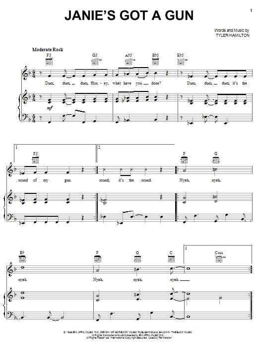 Aerosmith Janie's Got A Gun sheet music notes and chords arranged for Piano, Vocal & Guitar Chords (Right-Hand Melody)