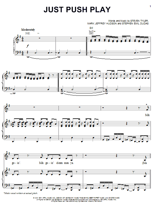 Aerosmith Just Push Play sheet music notes and chords arranged for Piano, Vocal & Guitar Chords (Right-Hand Melody)
