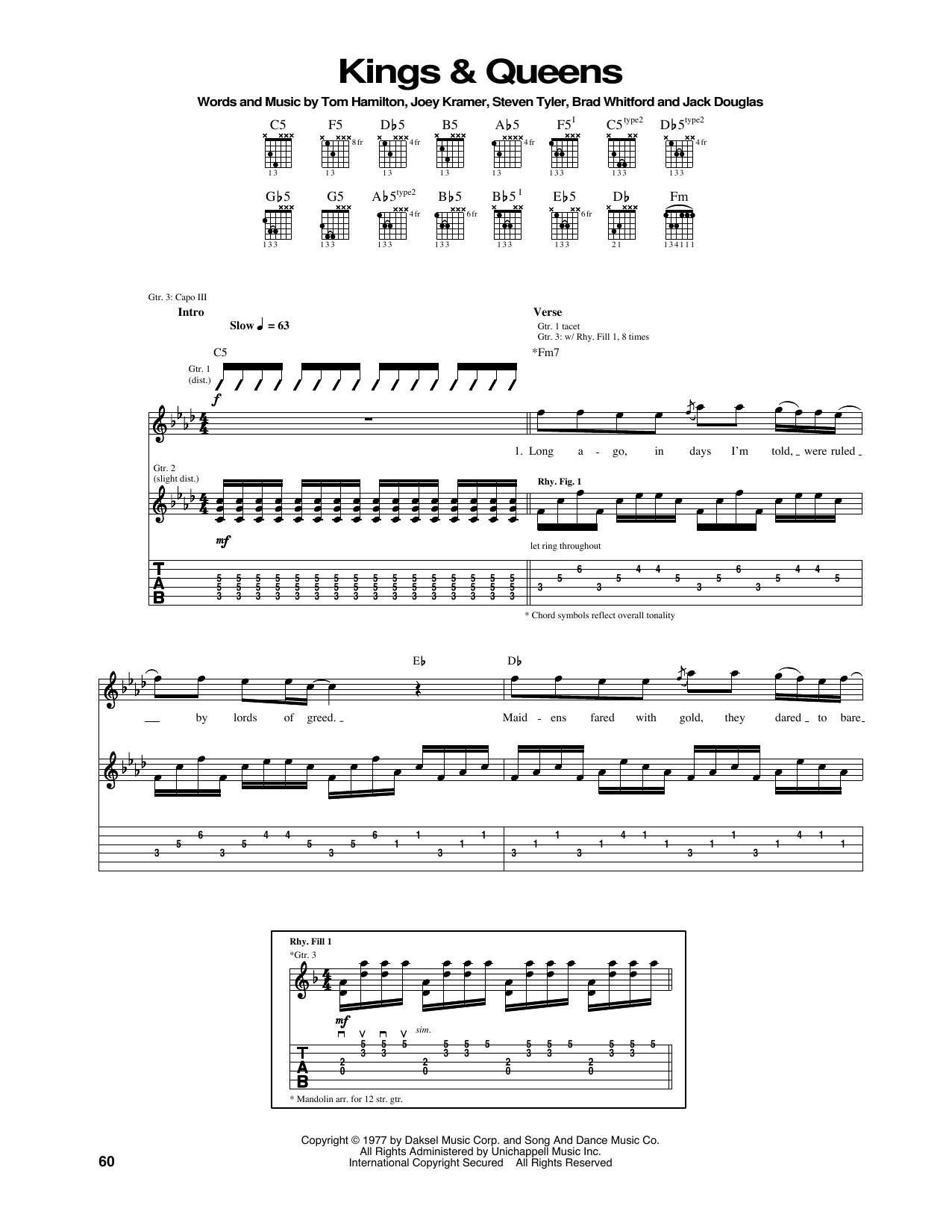 Aerosmith Kings & Queens sheet music notes and chords arranged for Guitar Tab