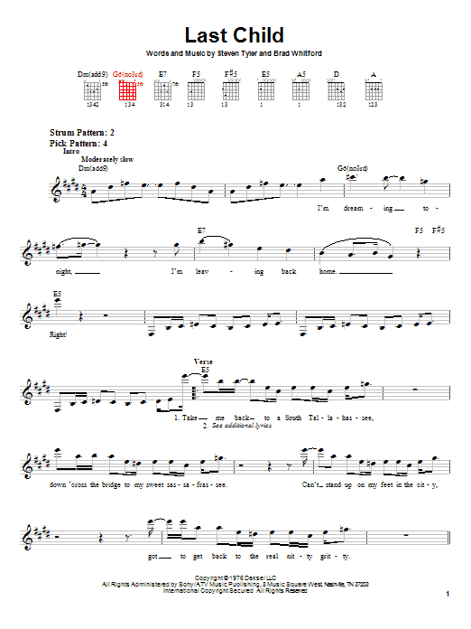 Aerosmith Last Child sheet music notes and chords arranged for Guitar Tab