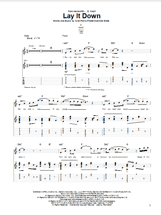 Aerosmith Lay It Down sheet music notes and chords arranged for Guitar Tab