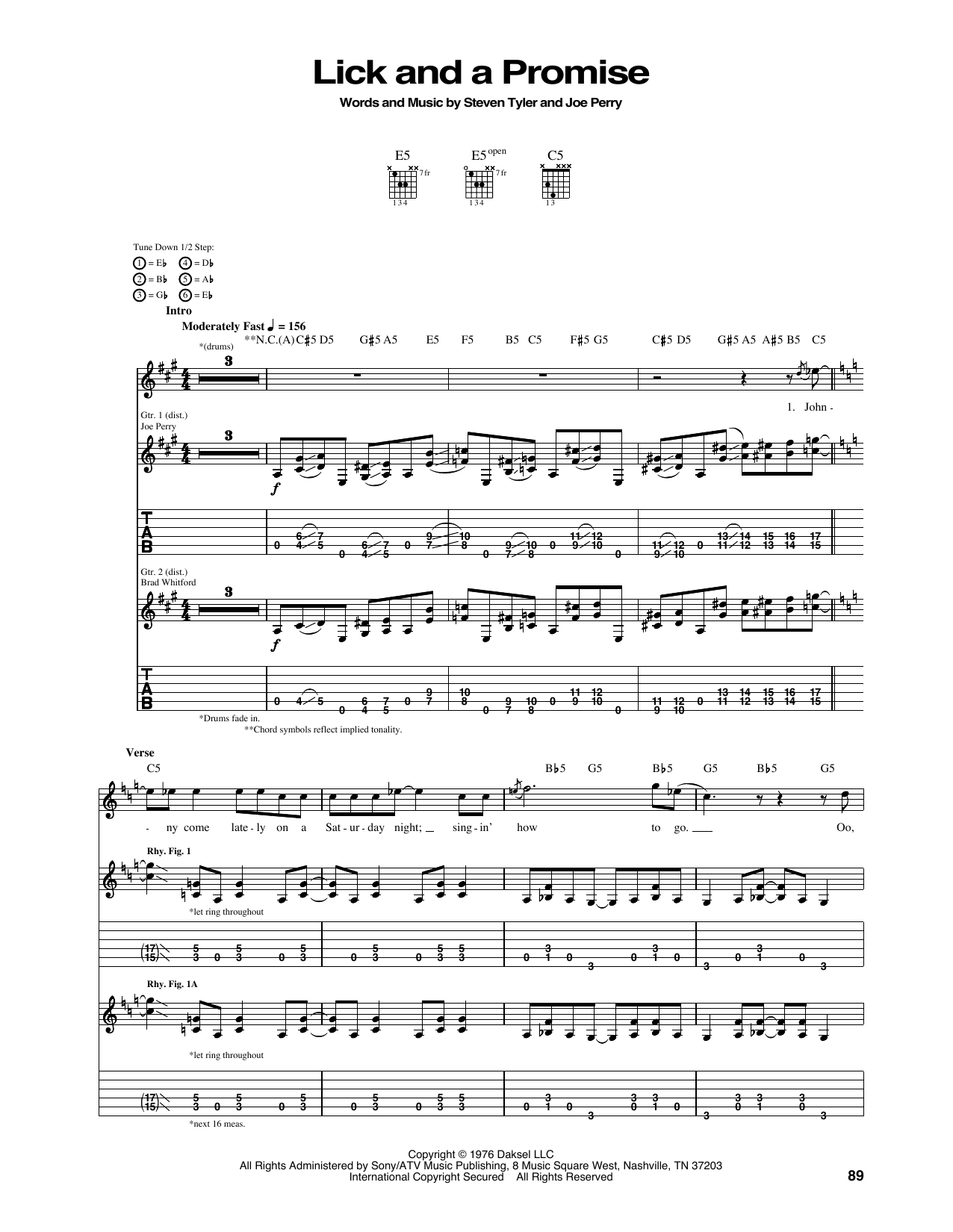 Aerosmith Lick And A Promise sheet music notes and chords arranged for Guitar Tab