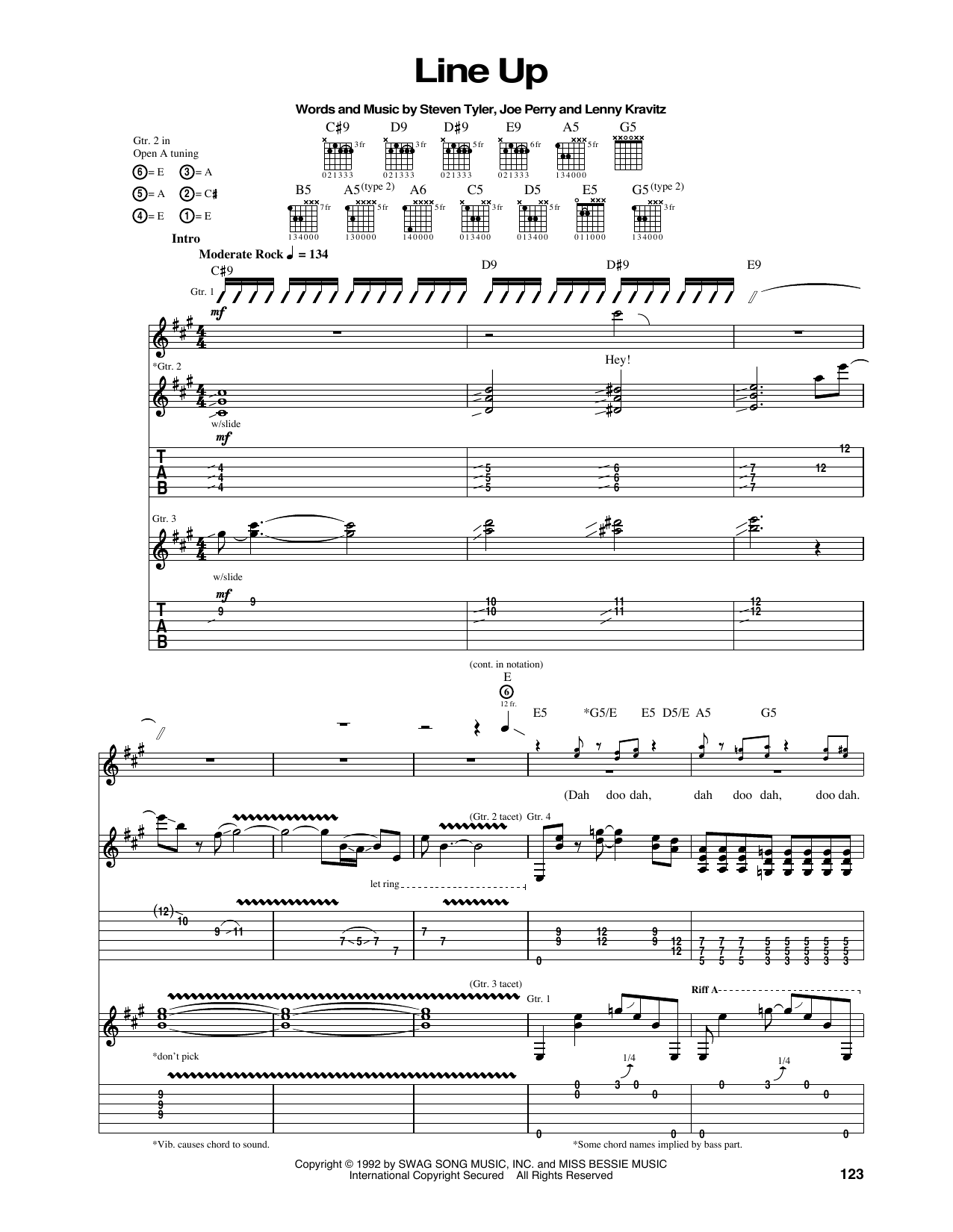 Aerosmith Line Up sheet music notes and chords arranged for Guitar Tab