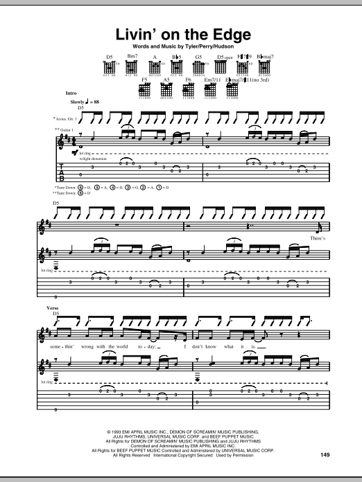 Aerosmith Livin' On The Edge sheet music notes and chords arranged for Guitar Tab