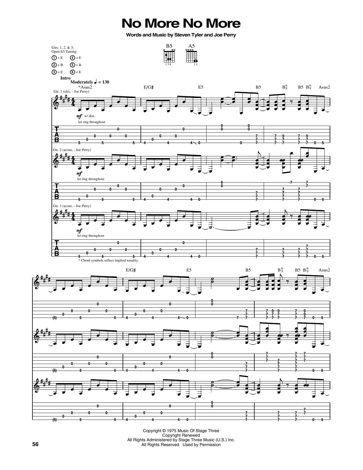 Aerosmith No More No More sheet music notes and chords arranged for Guitar Tab