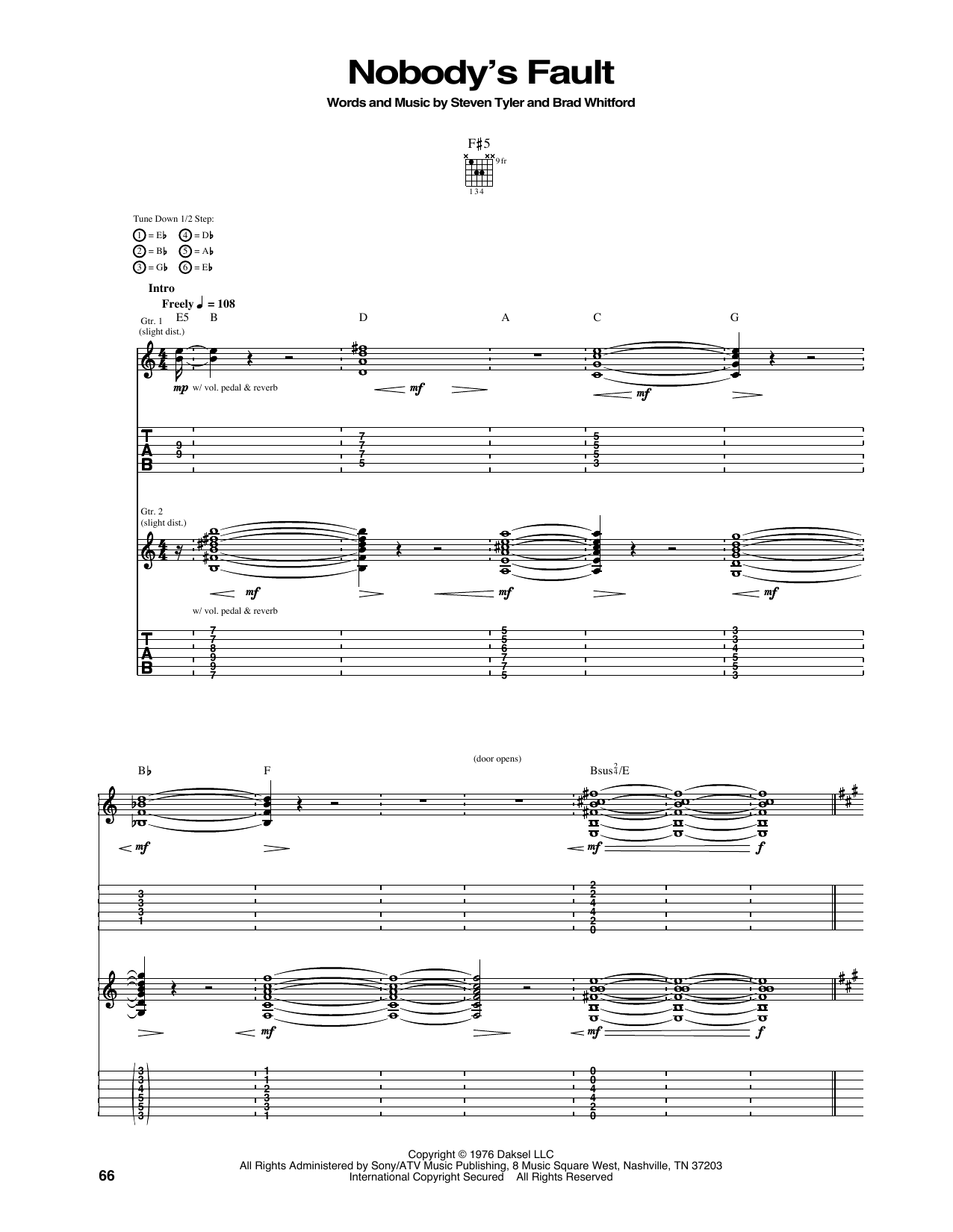 Aerosmith Nobody's Fault sheet music notes and chords arranged for Guitar Tab