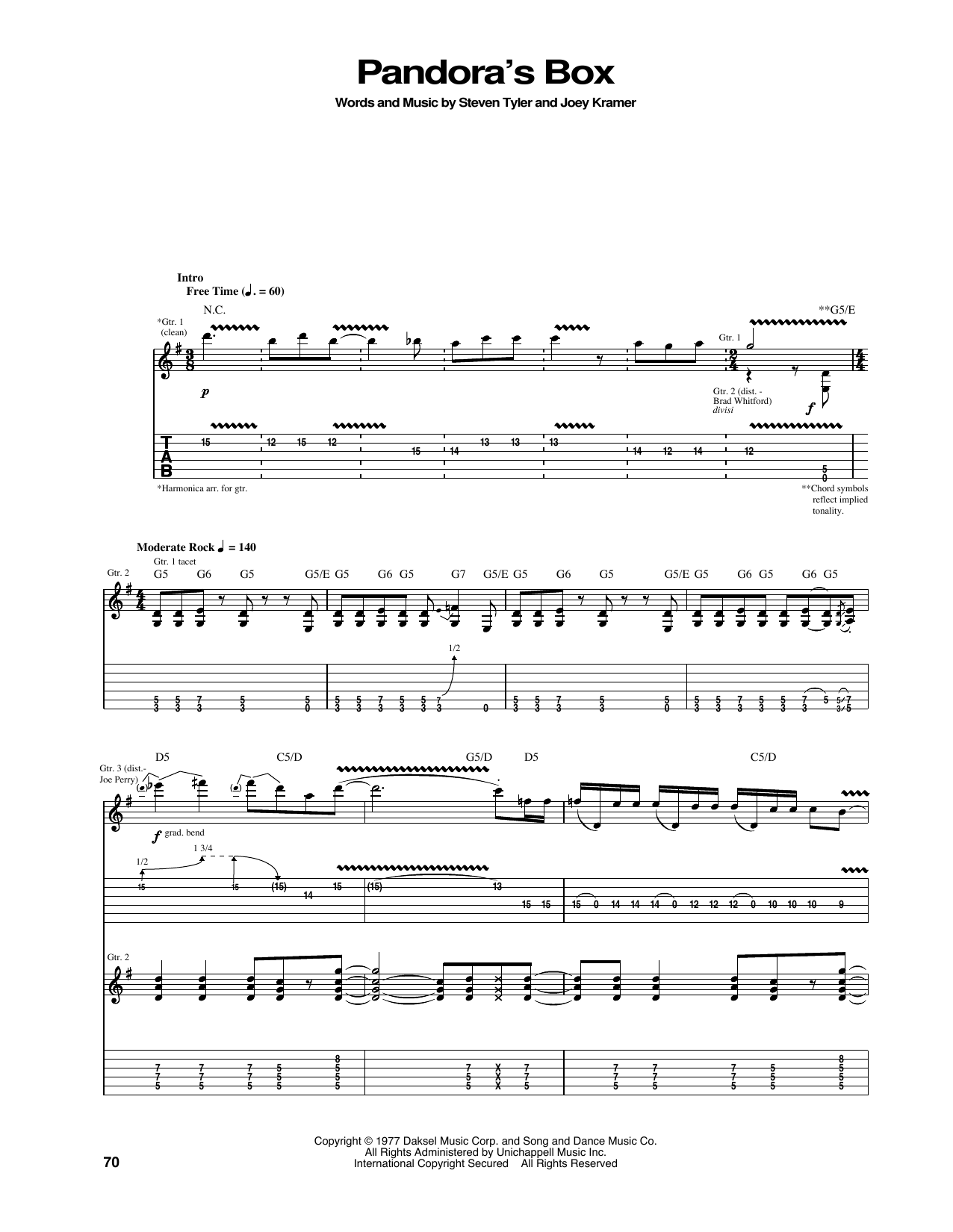 Aerosmith Pandora's Box sheet music notes and chords arranged for Guitar Tab