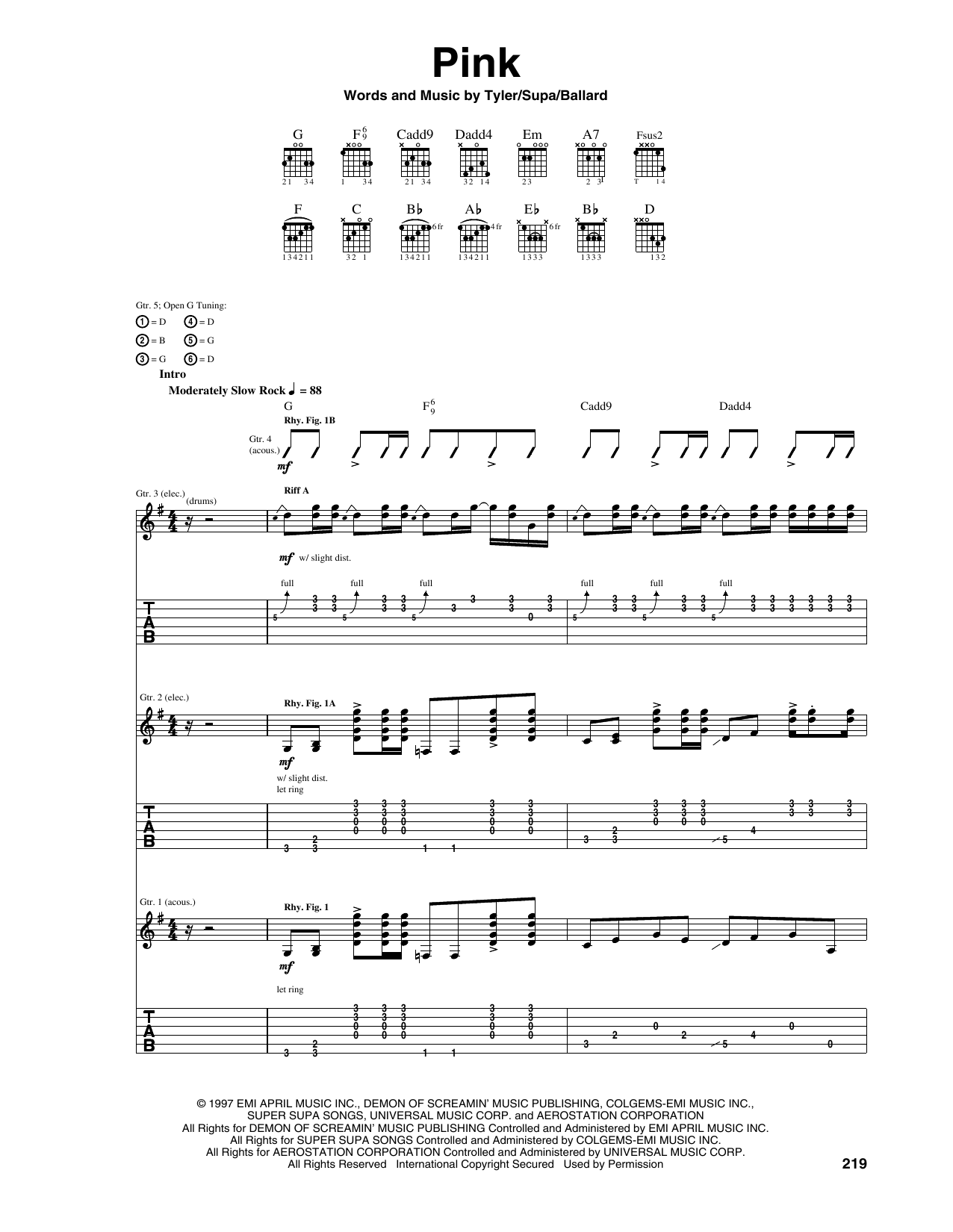 Aerosmith Pink sheet music notes and chords arranged for Guitar Tab