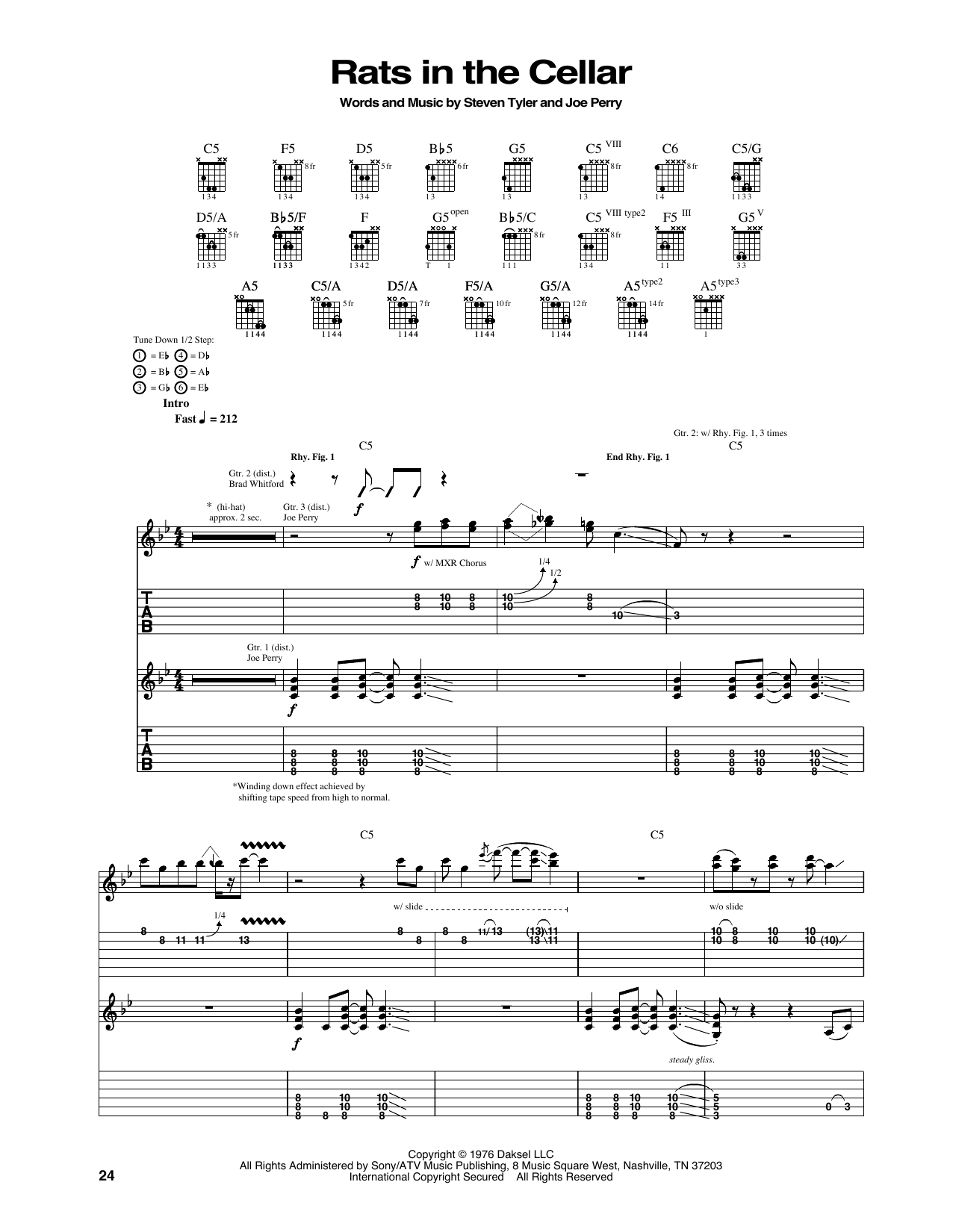 Aerosmith Rats In The Cellar sheet music notes and chords arranged for Guitar Tab
