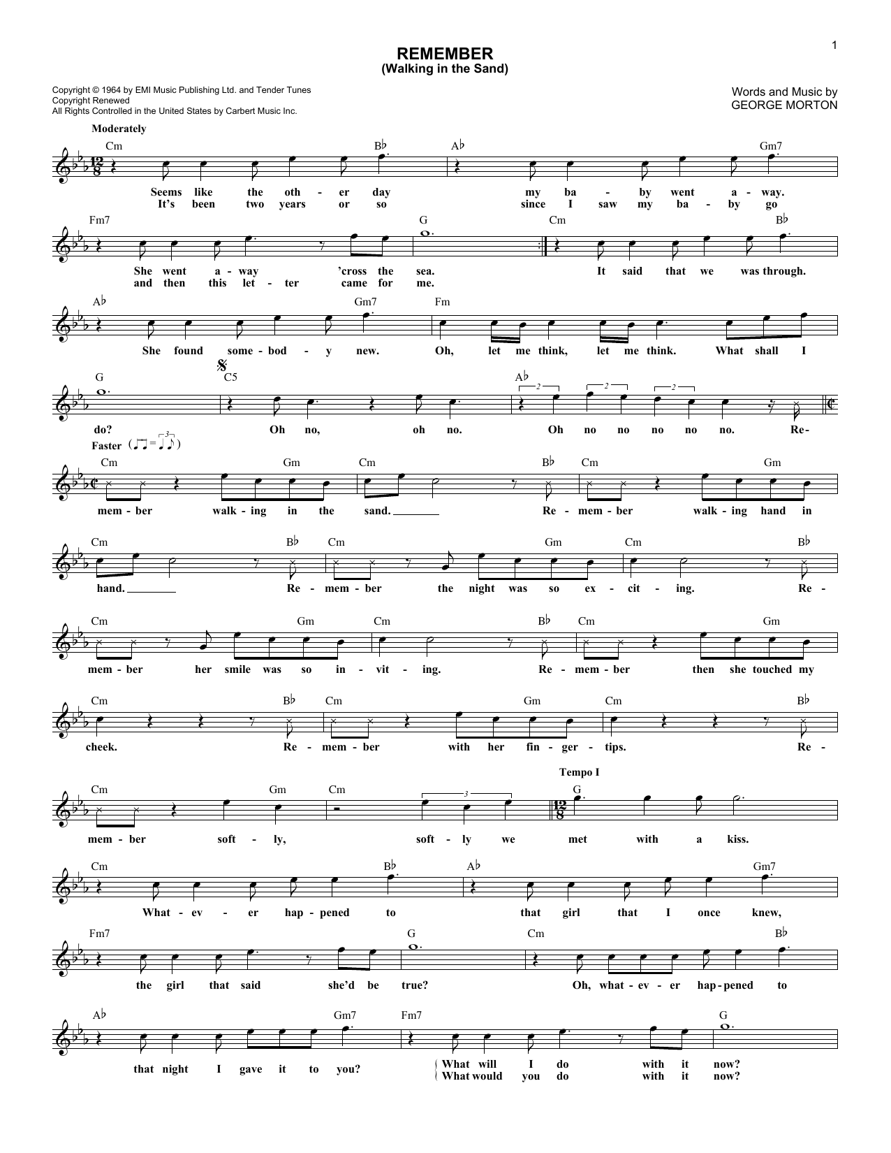 Aerosmith Remember (Walking In The Sand) sheet music notes and chords arranged for Lead Sheet / Fake Book