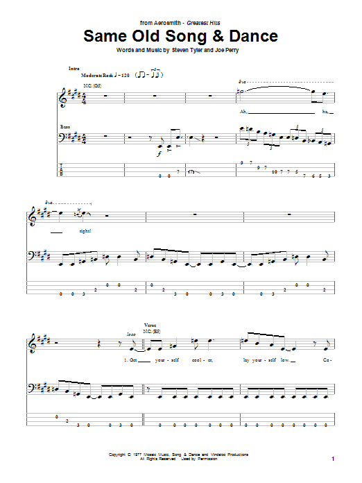 Aerosmith Same Old Song And Dance sheet music notes and chords arranged for Bass Guitar Tab
