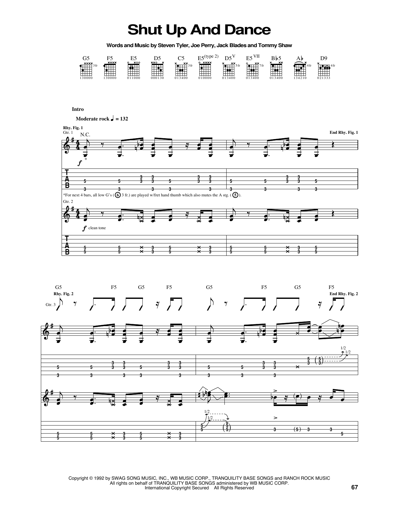 Aerosmith Shut Up And Dance sheet music notes and chords arranged for Guitar Tab