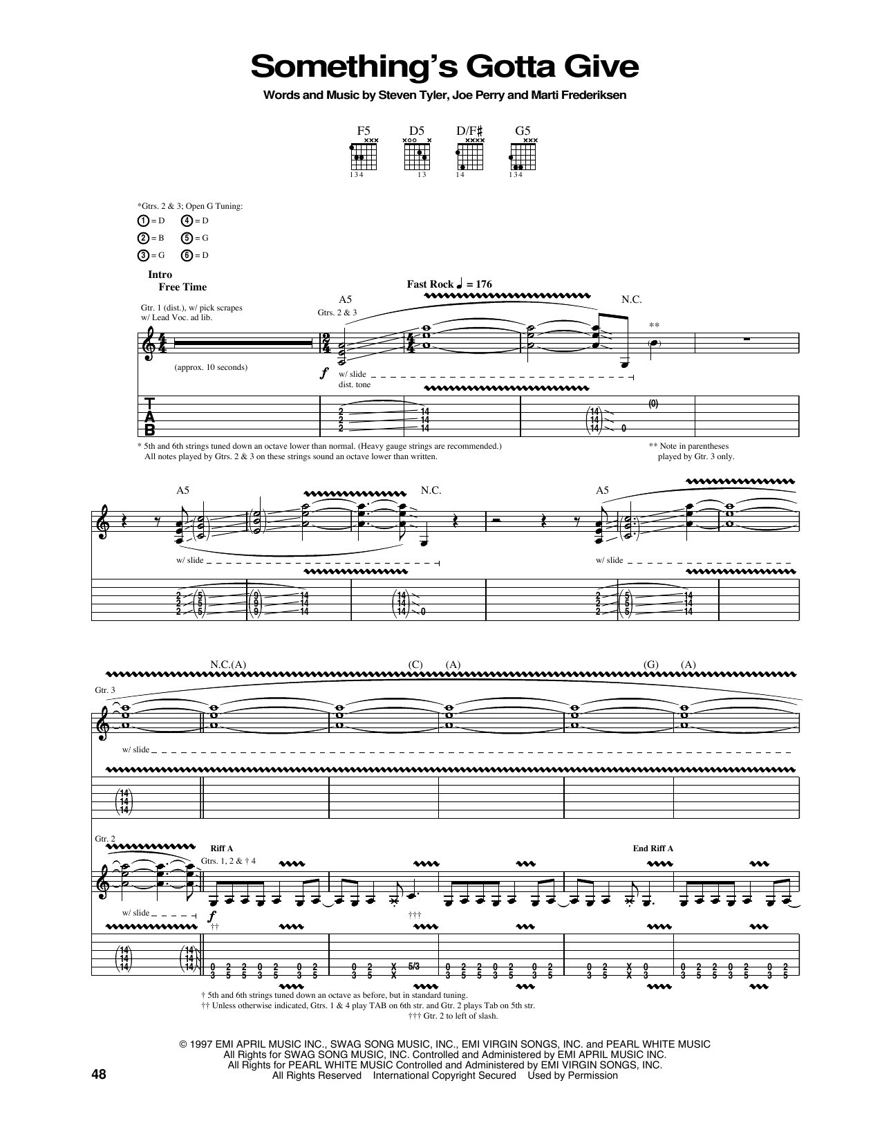 Aerosmith Something's Gotta Give sheet music notes and chords arranged for Guitar Tab