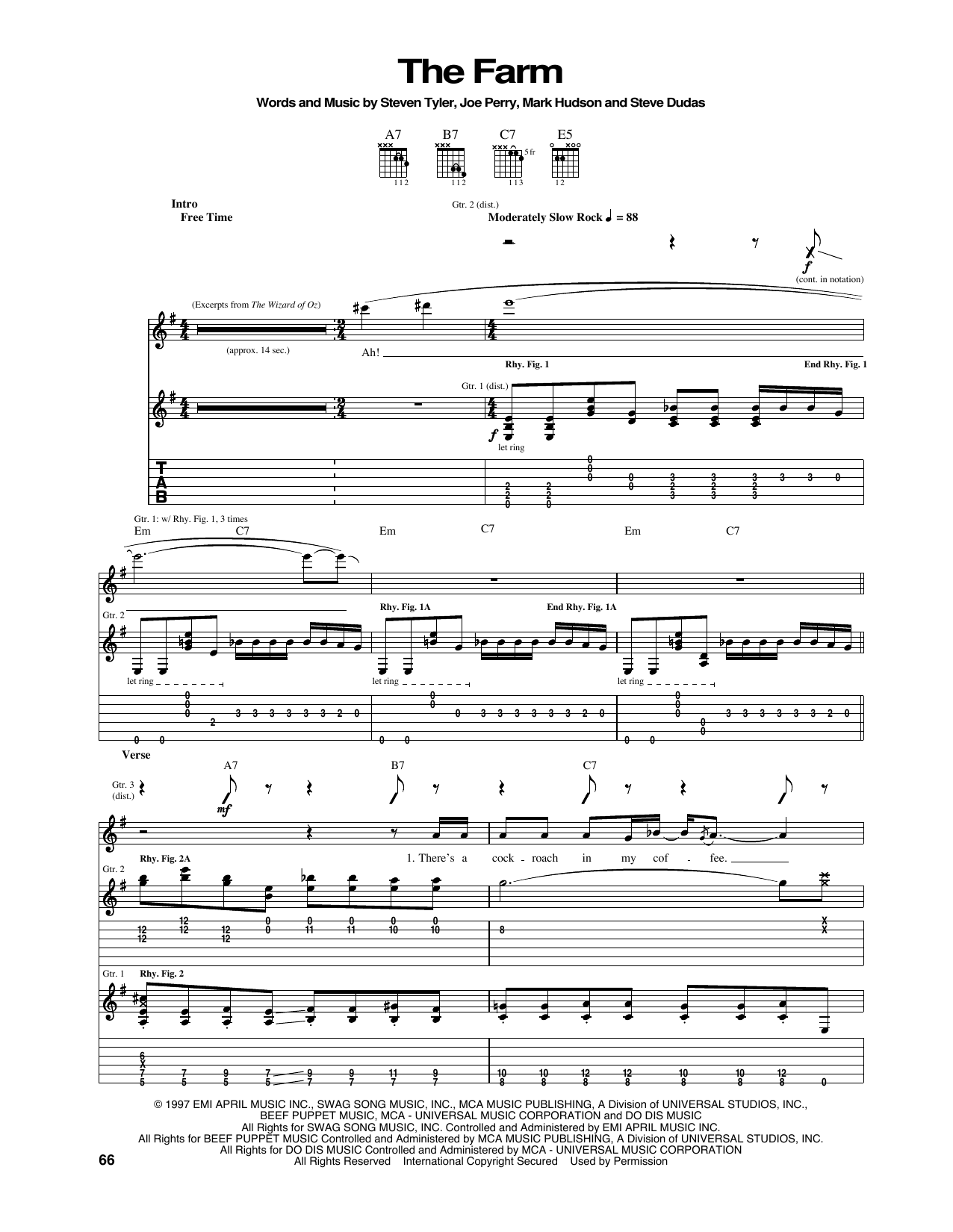 Aerosmith The Farm sheet music notes and chords arranged for Guitar Tab