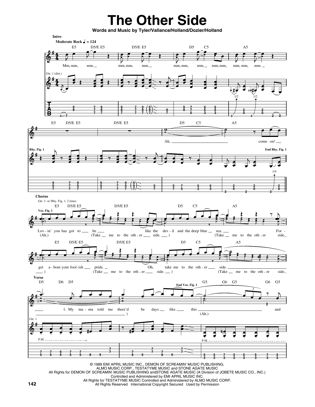 Aerosmith The Other Side sheet music notes and chords arranged for Piano, Vocal & Guitar Chords (Right-Hand Melody)
