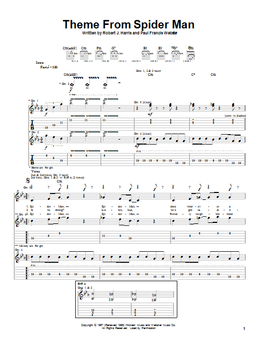 Aerosmith Theme From Spider-Man sheet music notes and chords arranged for Guitar Tab