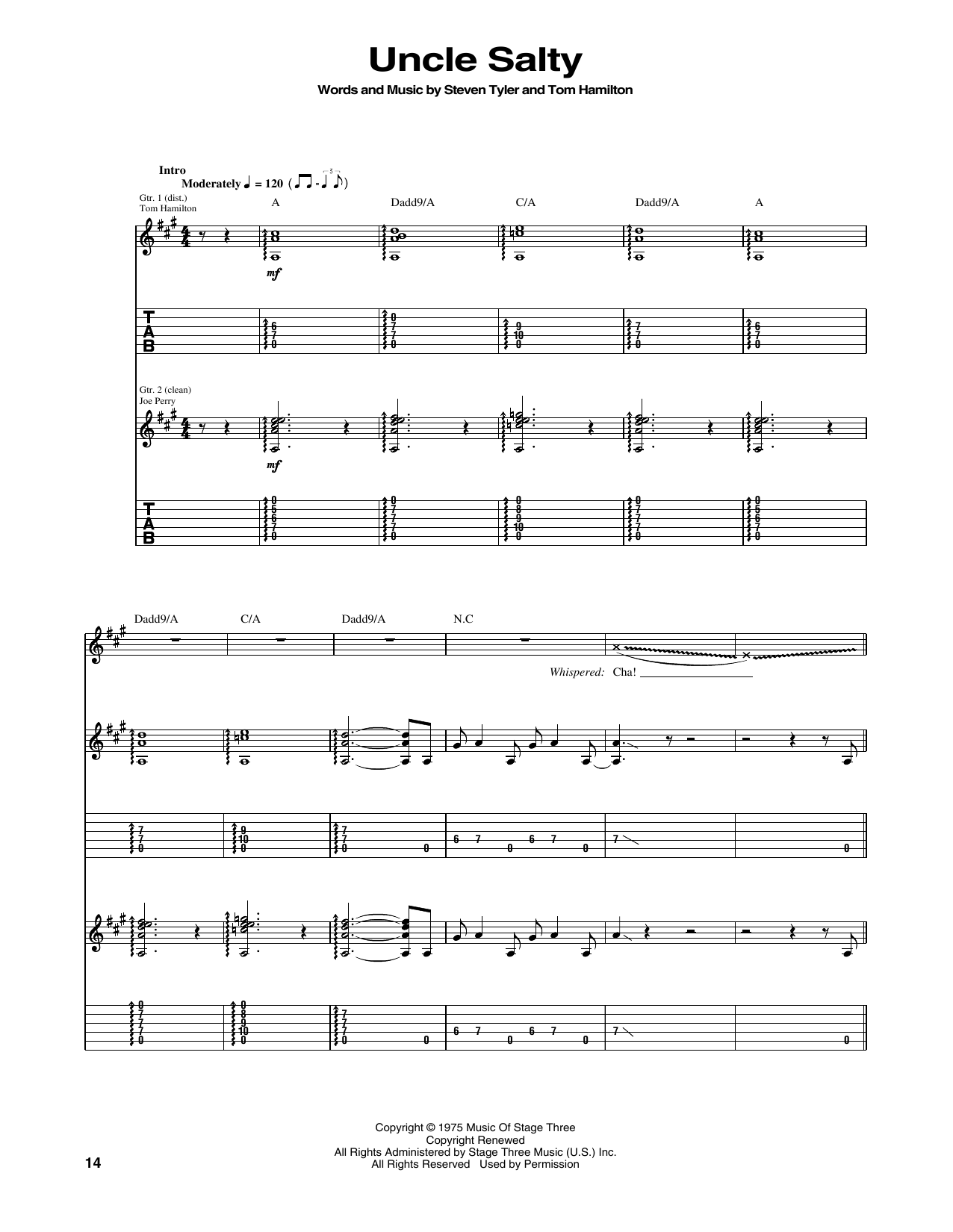 Aerosmith Uncle Salty sheet music notes and chords arranged for Guitar Tab