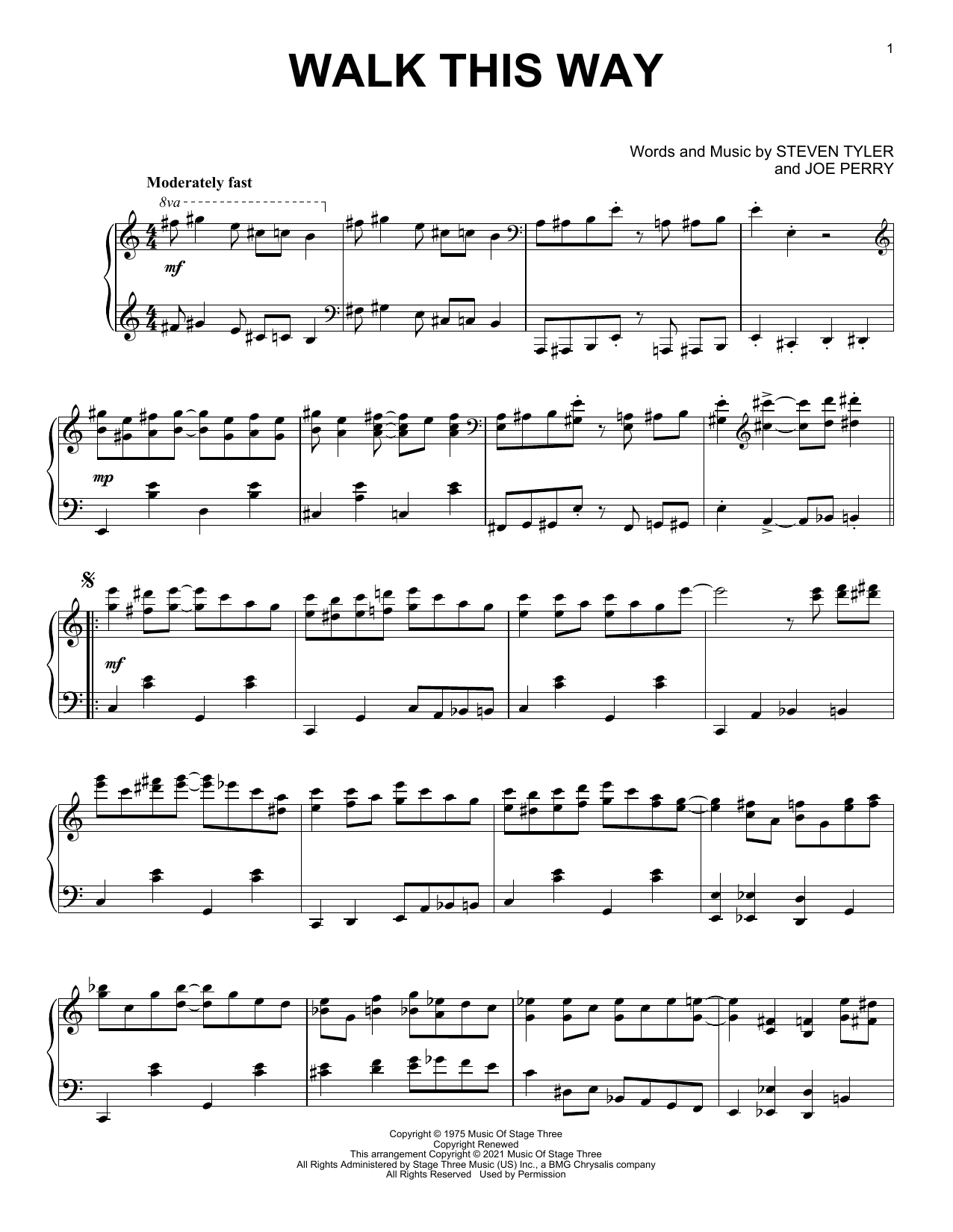 Aerosmith Walk This Way [Classical version] (arr. David Pearl) sheet music notes and chords arranged for Piano Solo