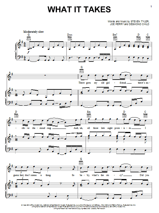 Aerosmith What It Takes sheet music notes and chords arranged for Piano, Vocal & Guitar Chords (Right-Hand Melody)