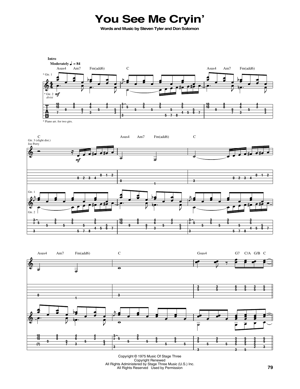 Aerosmith You See Me Cryin' sheet music notes and chords arranged for Guitar Tab