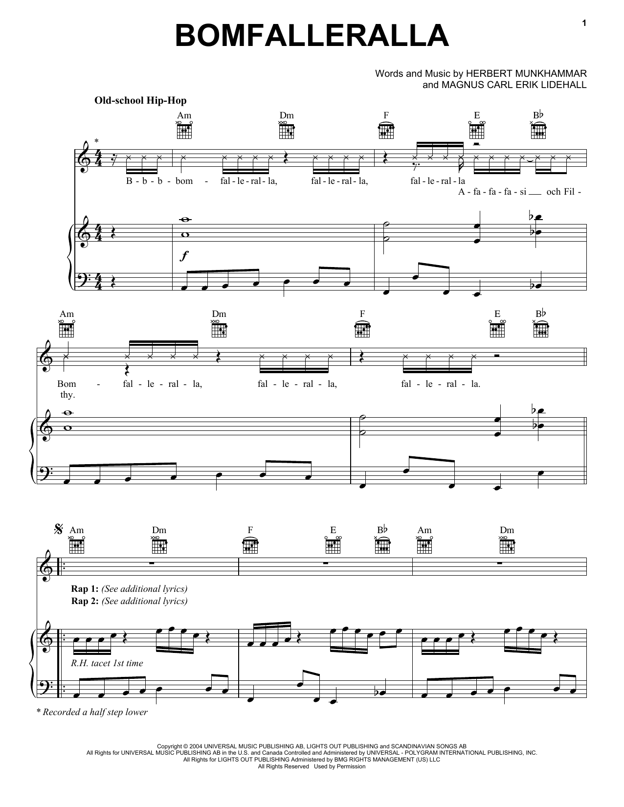 Afasi & Filthy Bomfalleralla sheet music notes and chords arranged for Piano, Vocal & Guitar Chords (Right-Hand Melody)